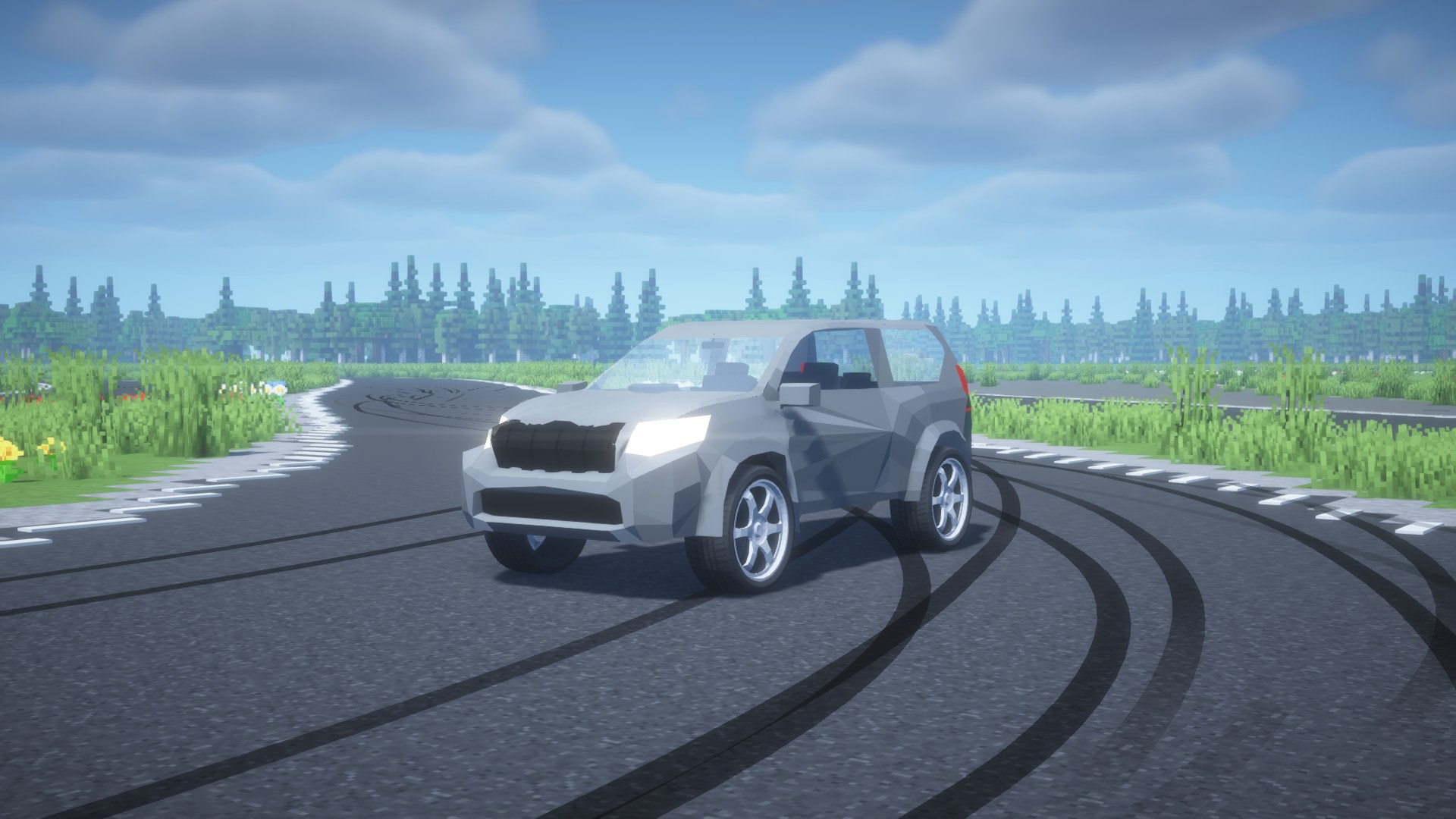 Silver Land Cruiser Prado on a track